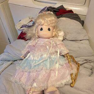 Precious Moments Pink and Blue Doll with Gold Harp